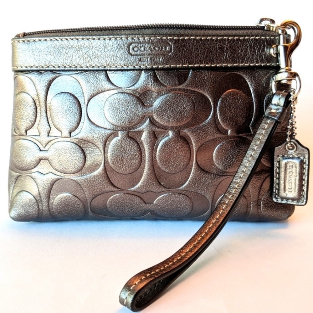 Metallic Monogram Gray/Pewter Coach Wristlet
